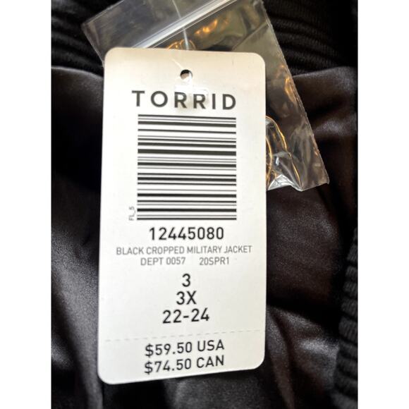 NWT Torrid Black Cropped Military Jacket Coat Blazer Preppy Academic Stretch 3X - Picture 3 of 11